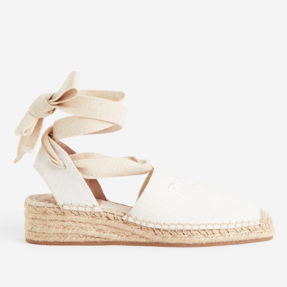H&M ‘Paris’ Embroidered Tie-strap espadrilles, Size 7 - Picture 4 of 8